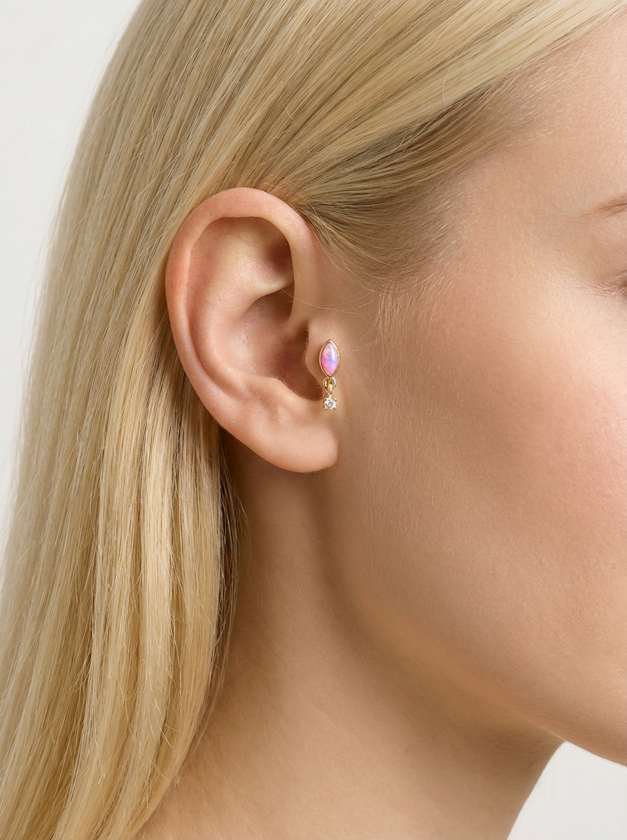 Stud Piercing - Pink Dangle